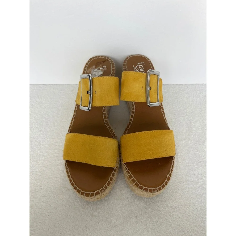 Franco Sarto Coastal Yellow Mustard Espadrille Wedge Sandals Womens 8M boho chic